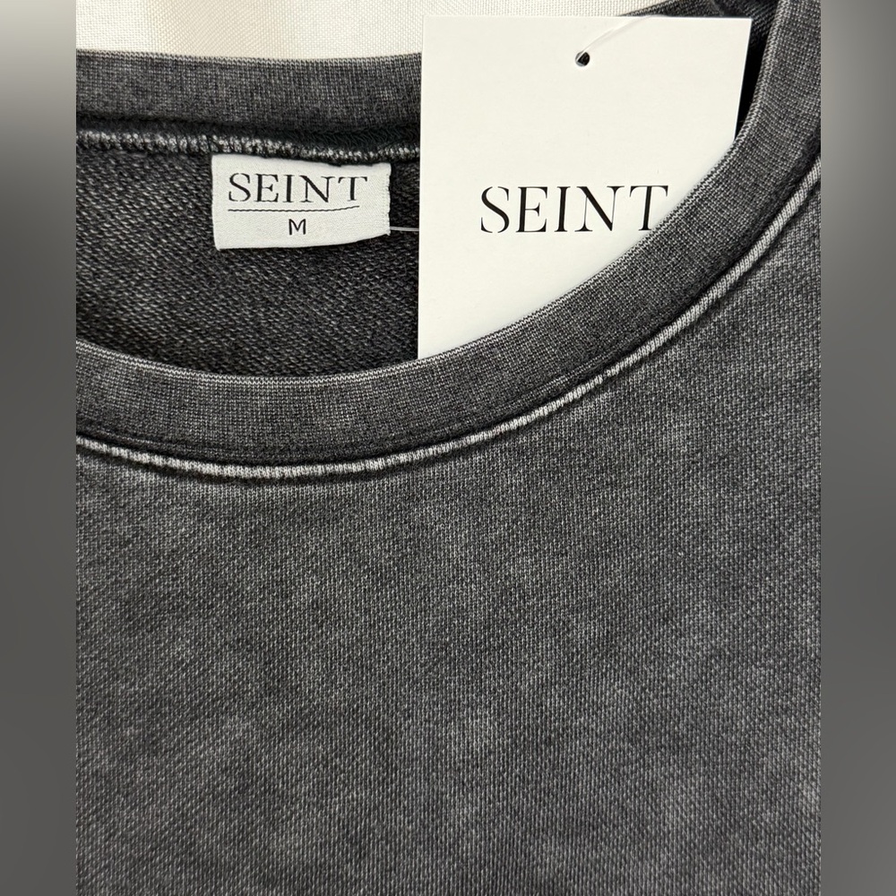 Seint Women's 100% Cotton Acid Wash Distressed Cropped Sweatshirt Medium NWT - Picture 4 of 7